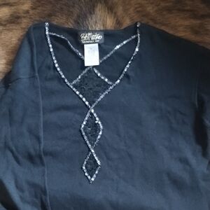 Bob Mackie Black Sweater with Silver Detailing